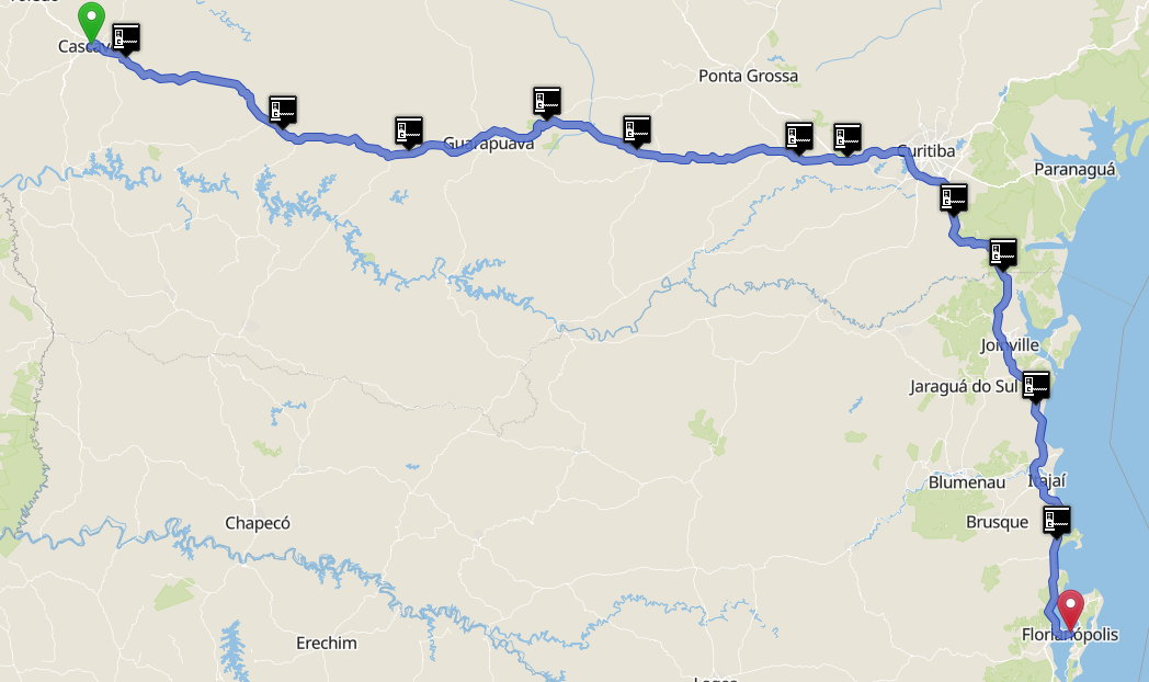Mapa da rota Cascavel → Florianópolis